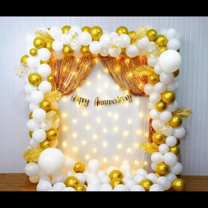 Golden & White Anniversary Balloon Decoration