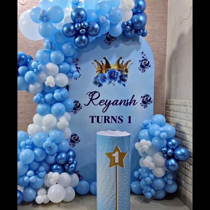 Blue and White Royal Birthday Balloon Decoration