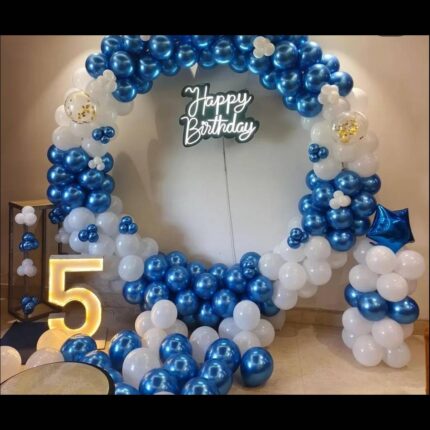 Blue and White Round Balloon Arch