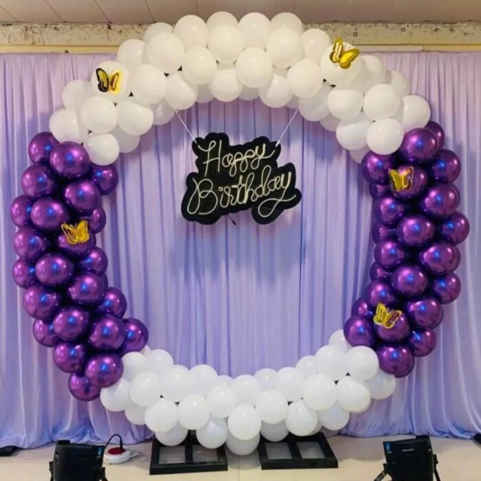 Purple & White Round Balloon Arch Decoration